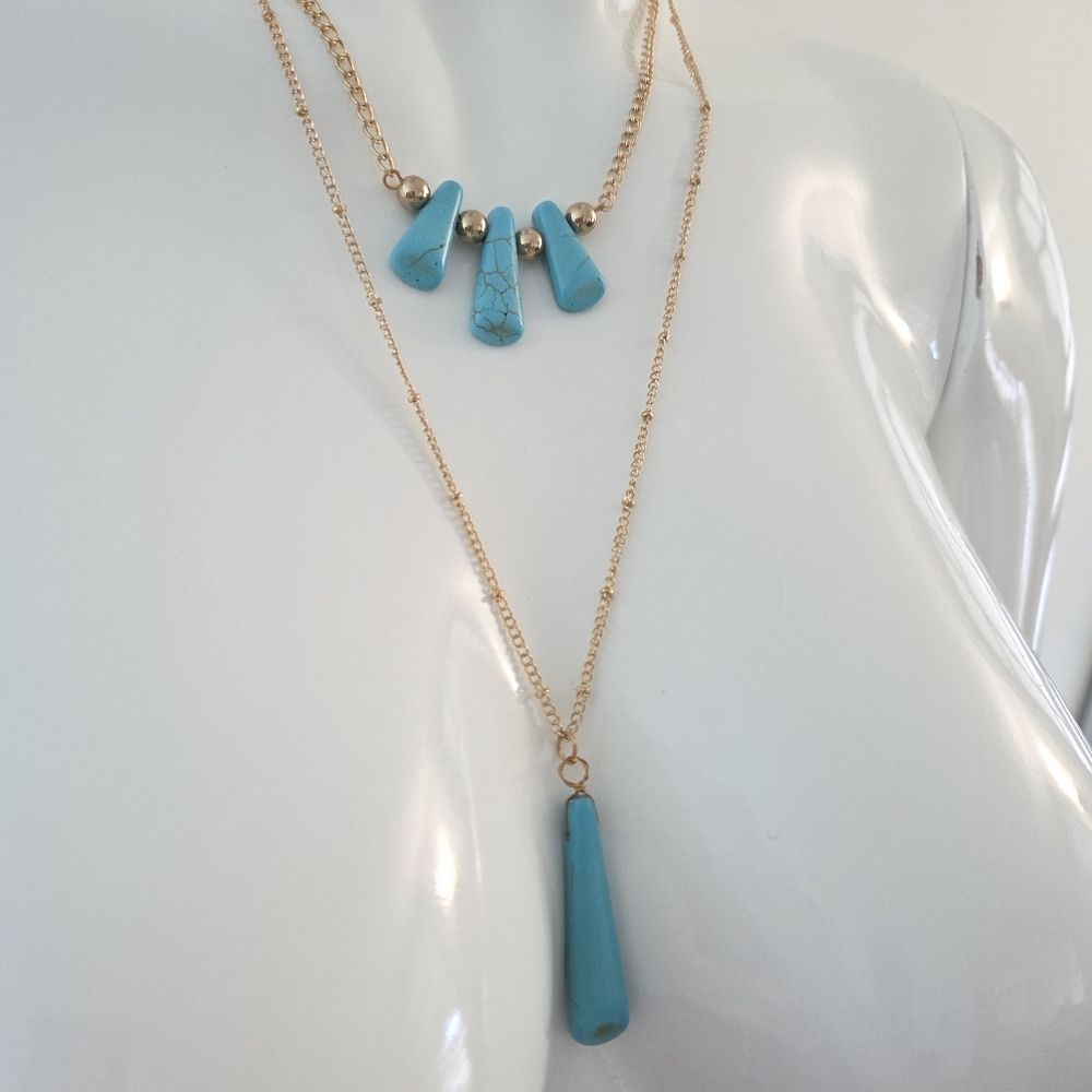 Paparazzi Boho Gold Layered Necklace with Turquoise Accents - Picture 4 of 10